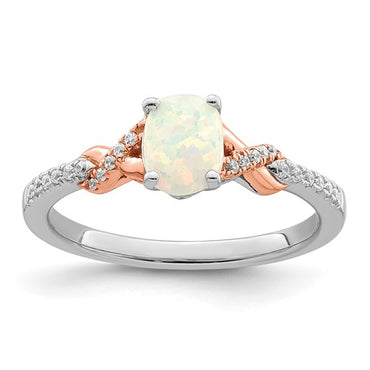 14k Two-tone Polished Oval Opal and Diamond Ring