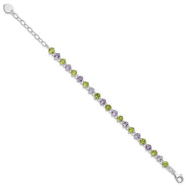 Sterling Silver Amethyst and Peridot with 1" ext Bracelet