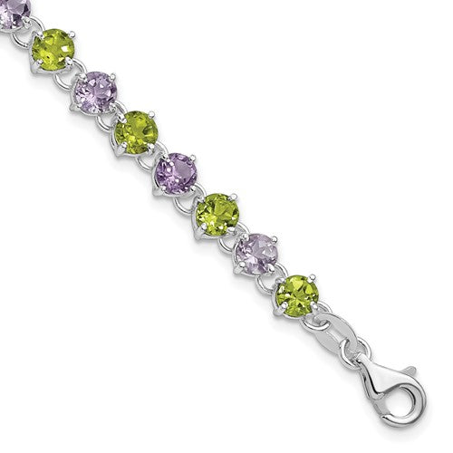 Sterling Silver Amethyst and Peridot with 1" ext Bracelet