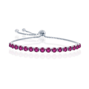 Sterling Silver 4MM Ruby "July" Swarovski Element Adjusatble Bolo Bracelet