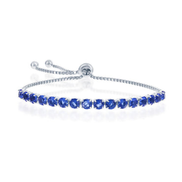 Sterling Silver 4MM Sapphire "September" Swarovski Element Adjusatble Bolo Bracelet