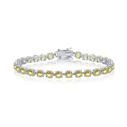 Sterling Silver 5mm Round Gem Tennis Bracelet - Citrine