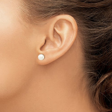 14k 6-7mm White Round Freshwater Cultured Pearl Stud Post Earrings