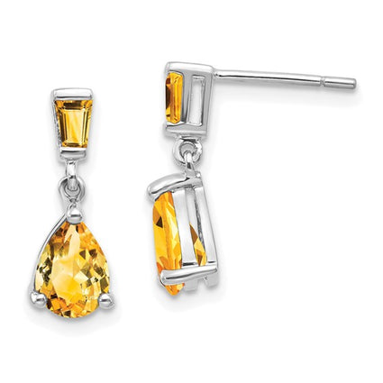 14k White Gold Citrine Dangle Post Earrings