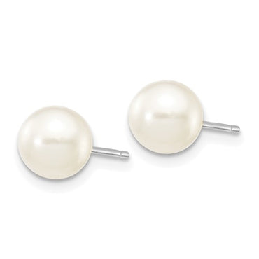 14k White Gold 6-7mm White Round FW Cultured Pearl Stud Post Earrings