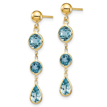 14k Blue Topaz Gemstone Dangle Earrings