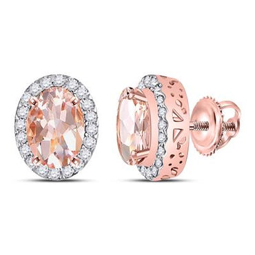 10KR 2.5CTW Oval Morganite Diamond Halo Earrings