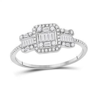 14KW .37CTW Baguette Diamond Triple Cluster Ring