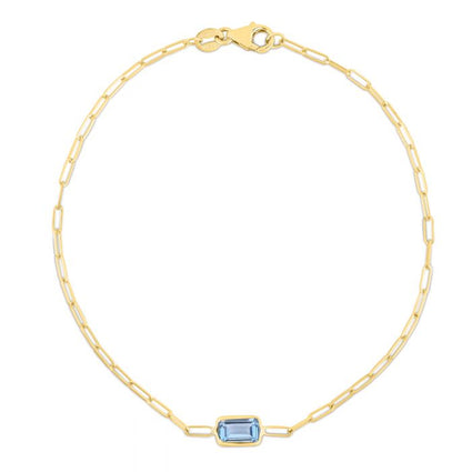 14K Blue Topaz Paperclip Bracelet