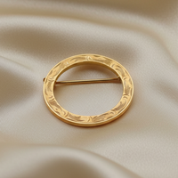 14K Gold Circle Brooch - Champagne Ivory Silk