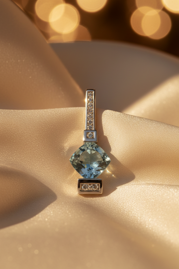 14K White Gold Fancy-Cut Aquamarine & Diamond Pendant