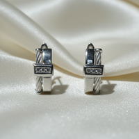 14K White Gold Diamond Half-Hoop Earrings - Pair
