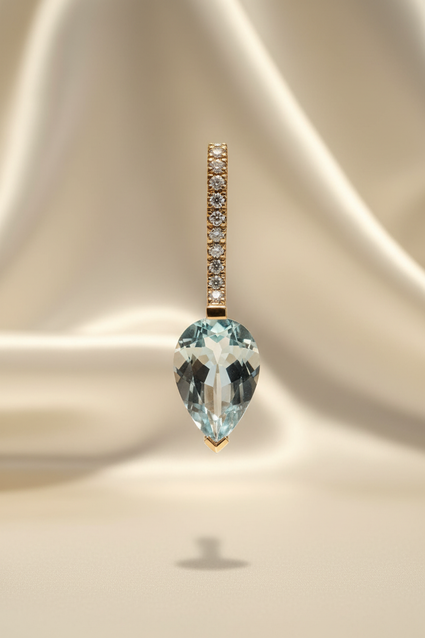14K Yellow Gold Pear Aquamarine & Diamond Pavé Bail Pendant – Front