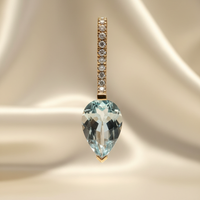 14K Yellow Gold Pear Aquamarine & Diamond Pavé Bail Pendant – Front