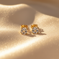 14K Yellow Gold White Topaz Stud Earrings