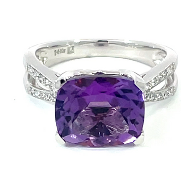 Natural Amethyst, Diamond and Garnet 14K White Gold Fashion Ring