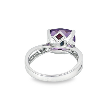 Natural Amethyst, Diamond and Garnet 14K White Gold Fashion Ring