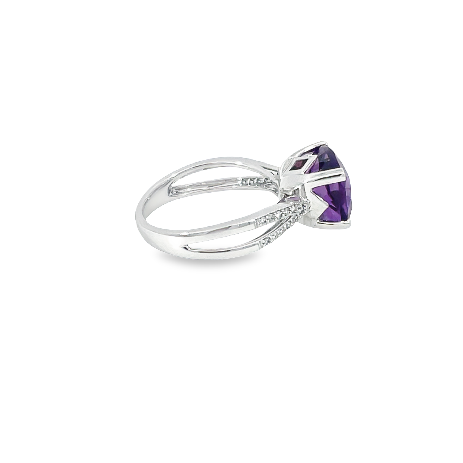 Natural Amethyst, Diamond and Garnet 14K White Gold Fashion Ring