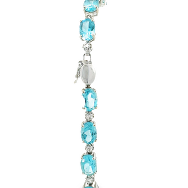 10K White Gold Estate Blue Topaz and Diamond Bracelet