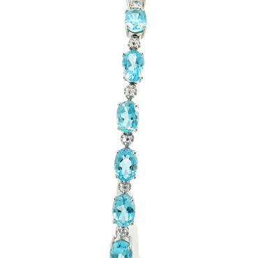 10K White Gold Estate Blue Topaz and Diamond Bracelet