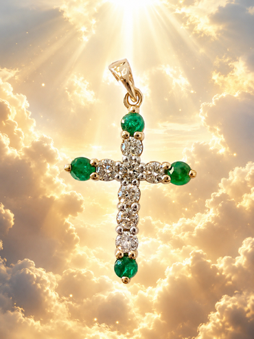 Diamond Emerald Cross Pendant