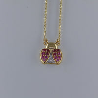 Pink Sapphire & Diamond Ladybug Pendant Necklace in 14K Yellow Gold