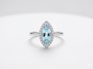 Aquamarine & Diamond Halo Ring