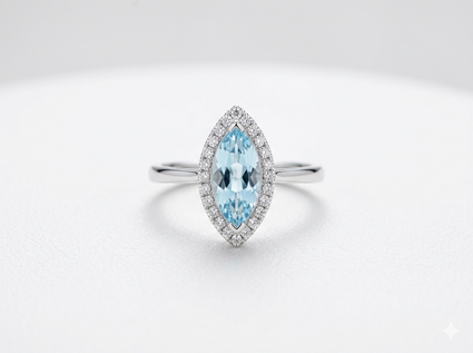 Aquamarine & Diamond Halo Ring