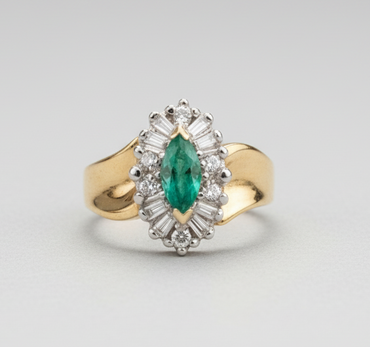 Marquise Emerald & Diamond Halo Ring