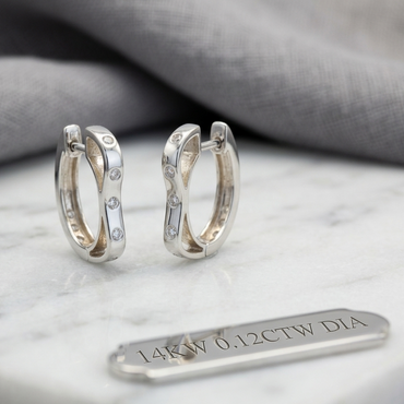 Wave Diamond Huggie Hoops