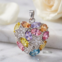 Multi-Color CZ Heart & Stars Pendant