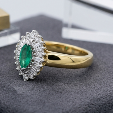 Marquise Emerald & Diamond Halo Ring