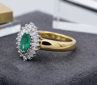 Marquise Emerald & Diamond Halo Ring