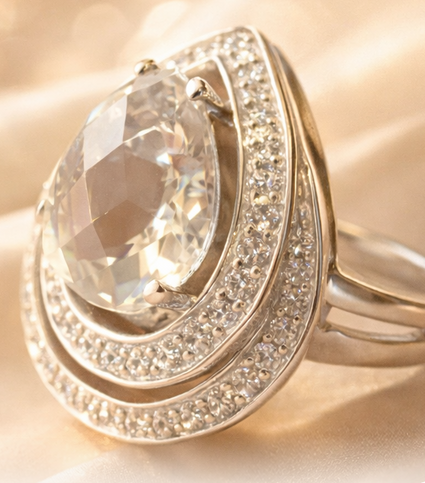 14K White Gold Diamond & Sky Blue Topaz Ring