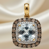 14K Yellow Gold Cushion Amethyst Quartz & Diamond Halo Pendant