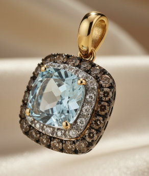 14K Yellow Gold Cushion Amethyst Quartz & Diamond Halo Pendant