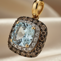 14K Yellow Gold Cushion Amethyst Quartz & Diamond Halo Pendant