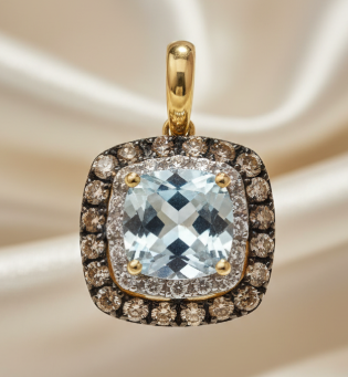 14K Yellow Gold Cushion Amethyst Quartz & Diamond Halo Pendant