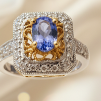 14KTT .47ctw Tanzanite & .15ctw Diamond Filigree Ring