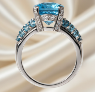 18K White Gold Checkerboard Blue Topaz & London Blue Topaz Ring