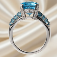 18K White Gold Checkerboard Blue Topaz & London Blue Topaz Ring