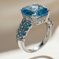 18K White Gold Checkerboard Blue Topaz & London Blue Topaz Ring