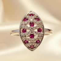 10K White Gold Ruby & Diamond Navette Ring