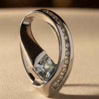 14K White Gold Princess Aquamarine & Diamond Arc Pendant