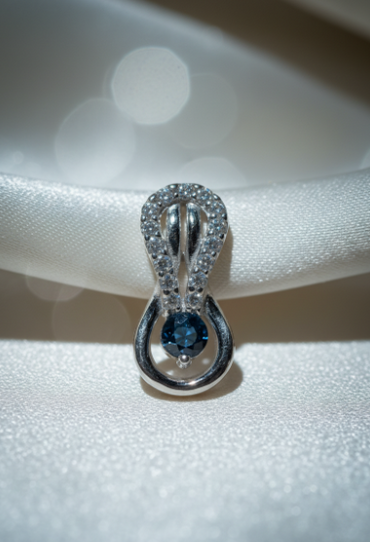 14K White Gold Sapphire & Diamond Infinity Swirl Pendant