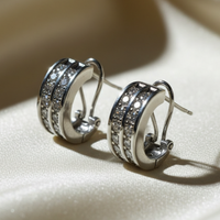14K White Gold Two-Row Diamond Half-Hoop Earrings