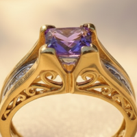 10K Two-Tone Gold Amethyst & Diamond Ring