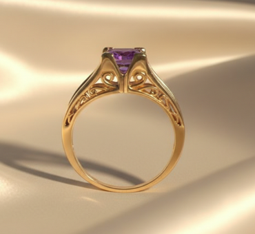 10K Two-Tone Gold Amethyst & Diamond Ring