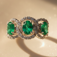 14K White Gold Emerald & Diamond Chain Link Ring
