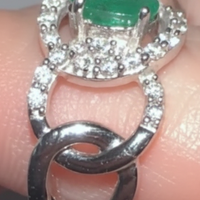 14K White Gold Emerald & Diamond Chain Link Ring